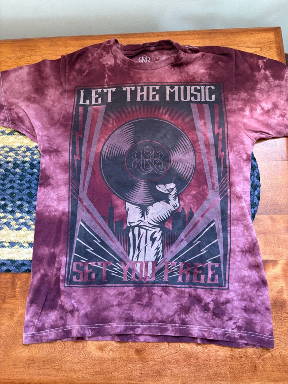 Rock & Republic Let The Music Set You Free, Tie-Dye CottonGraphic Tee - Burgundy